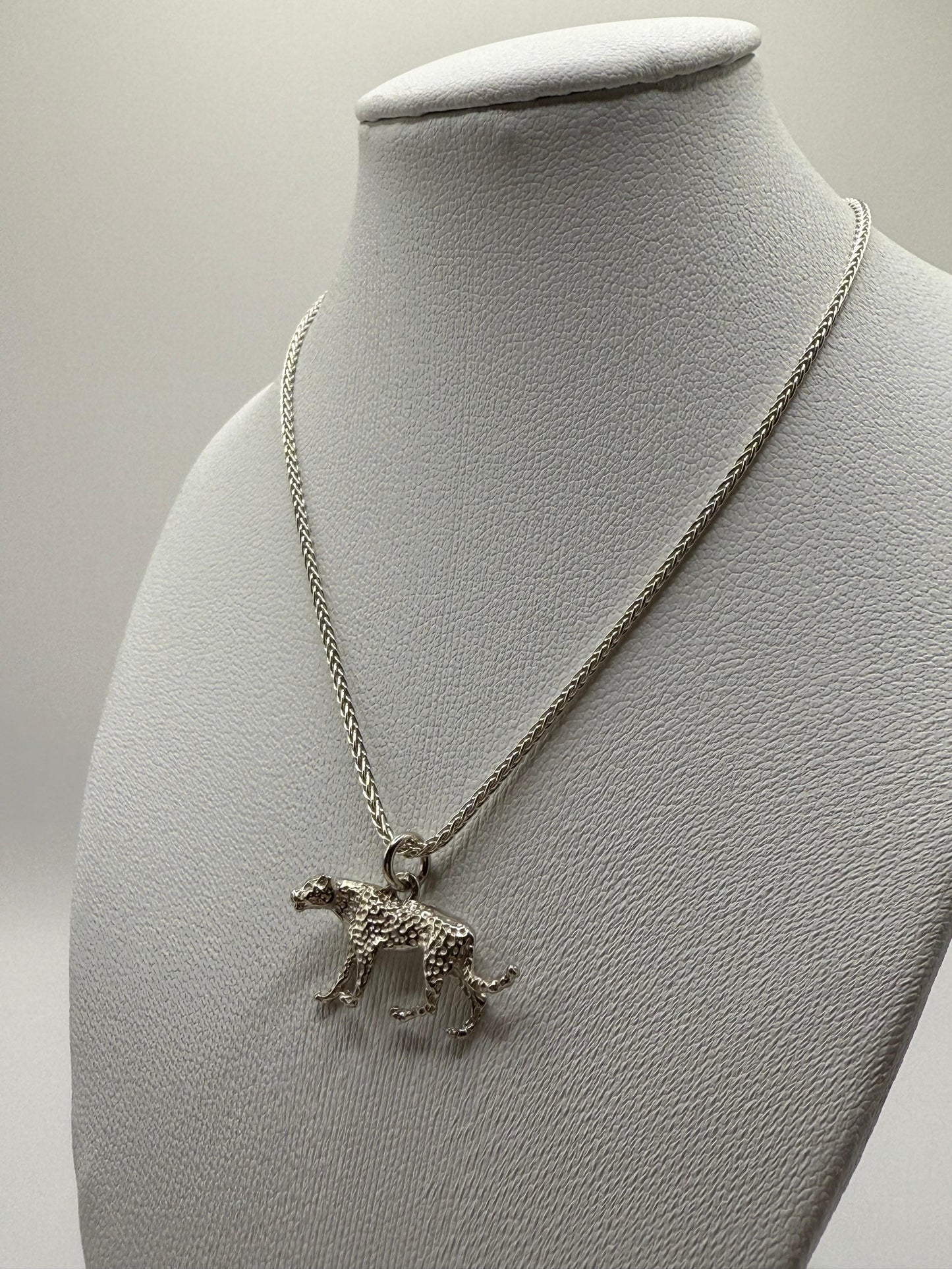 Wheat Necklace 55cm with Solid Cheetah Pendant