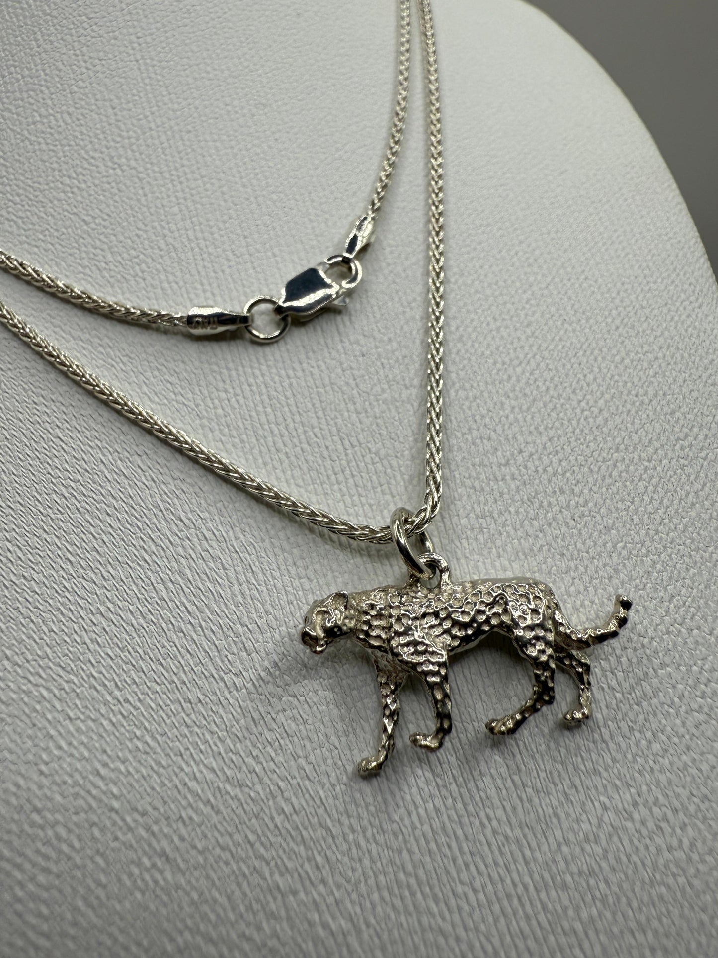 Wheat Necklace 55cm with Solid Cheetah Pendant