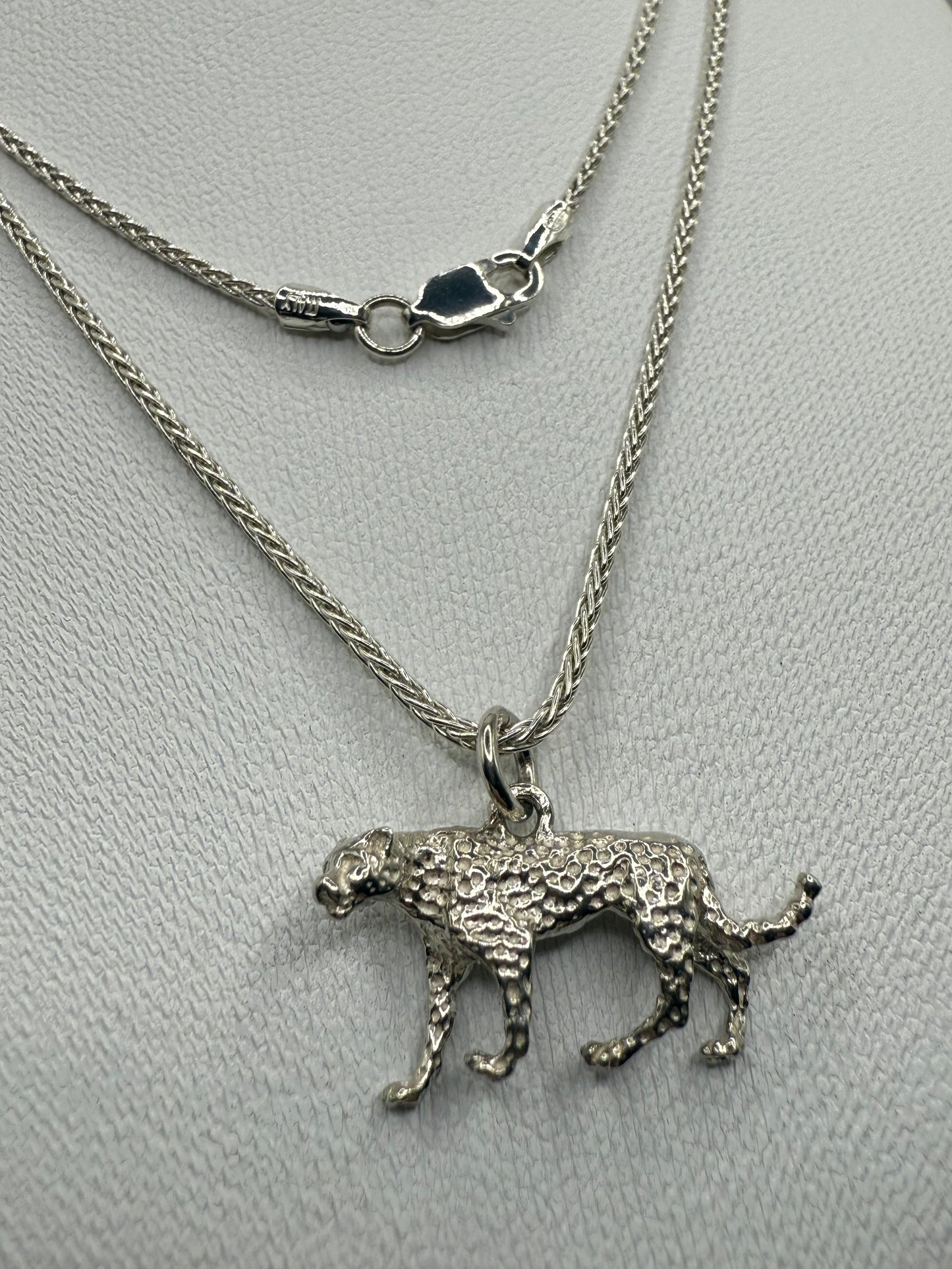 Wheat Necklace 55cm with Solid Cheetah Pendant