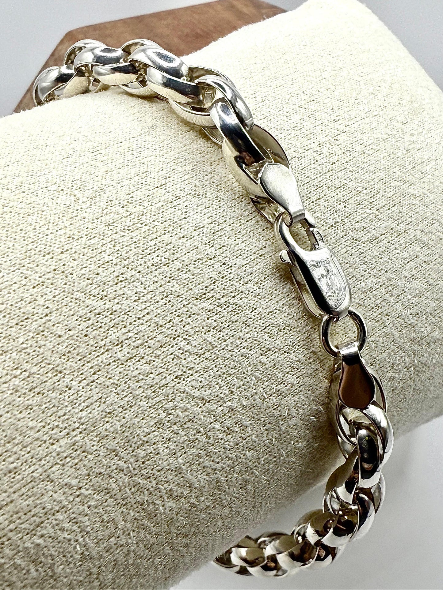 Solid Oval Rolo Bracelet Sterling Silver 925