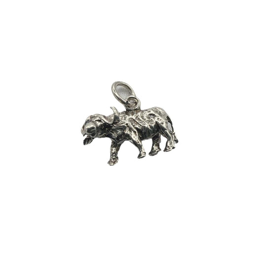 Handmade Solid Textured Buffalo Charm Sterling Silver 925