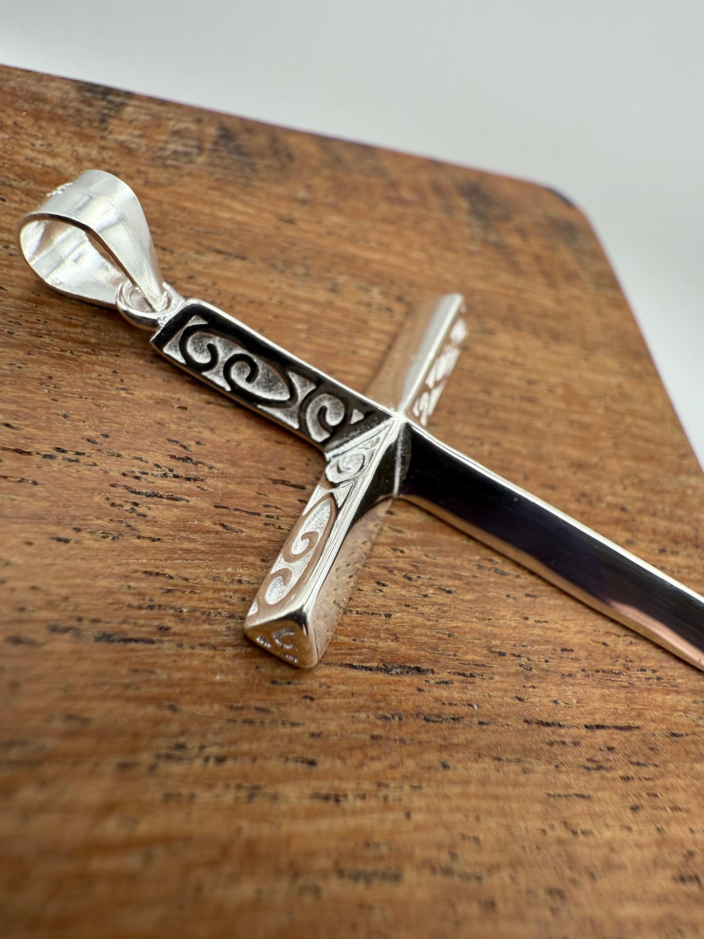 Engraved Cross Pendant Sterling Silver 925