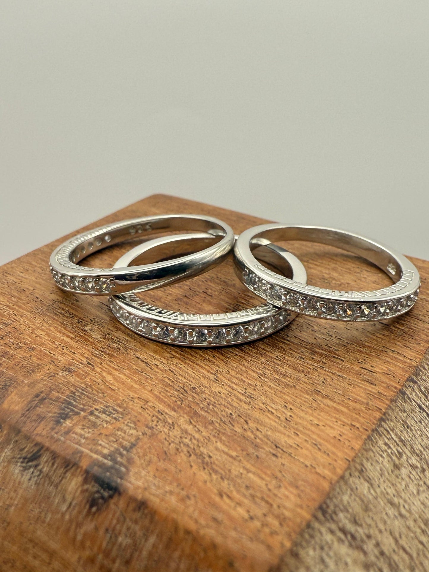 Classic half paved C/Z Stacker Rings Sterling Silver 925