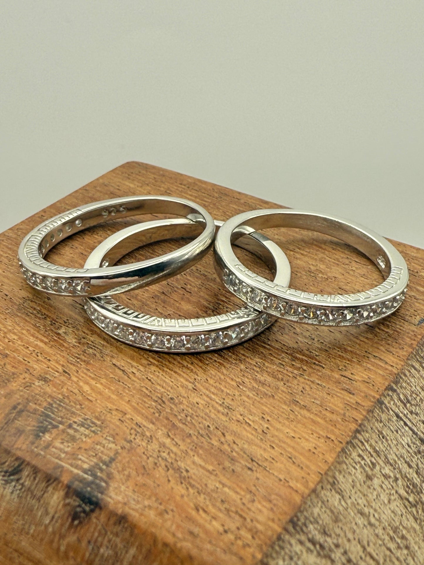 Classic half paved C/Z Stacker Rings Sterling Silver 925