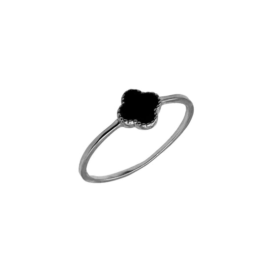 Black Agate Clover Ring Sterling Silver 925