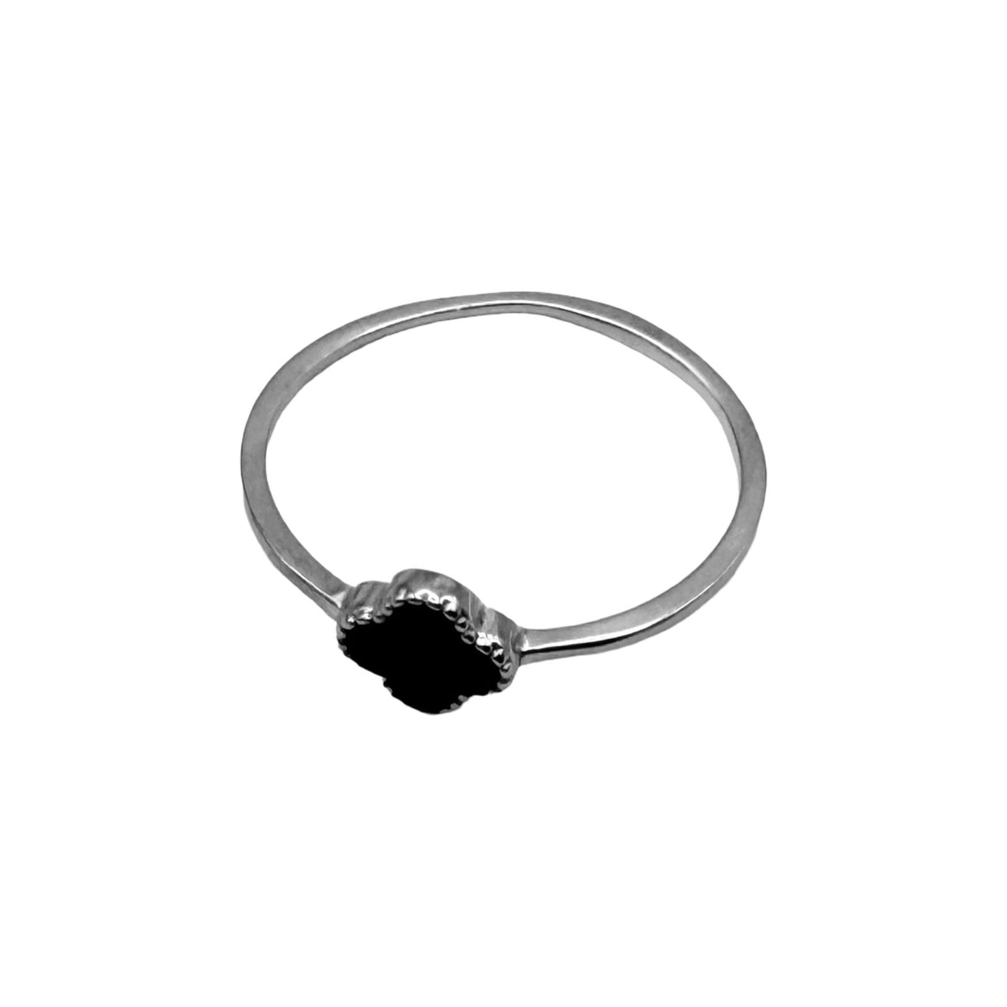 Black Agate Clover Ring Sterling Silver 925