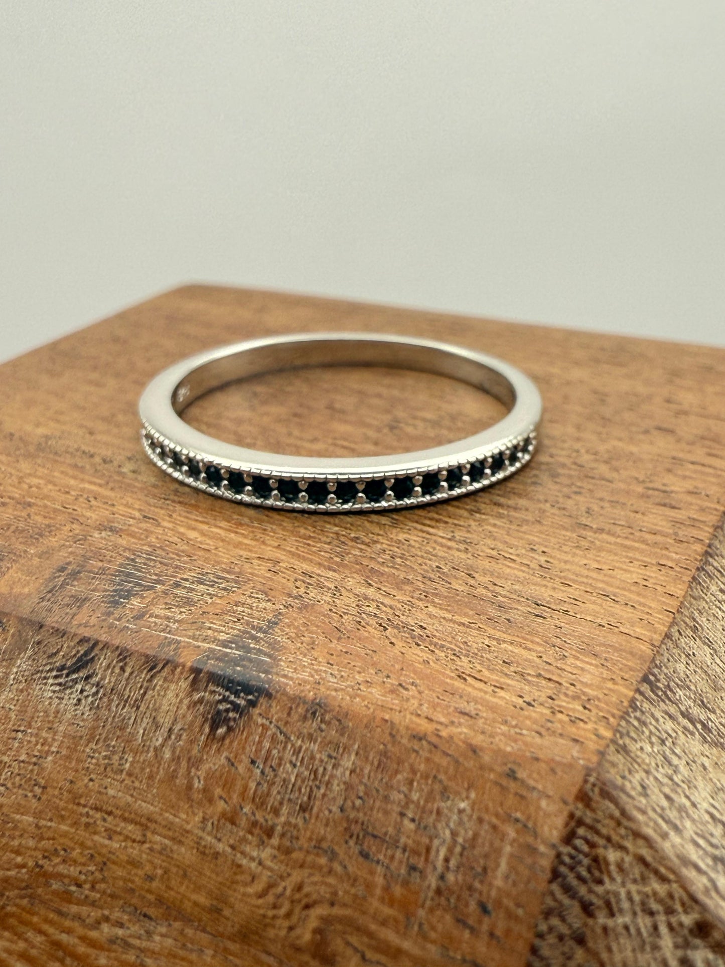 Classic half paved Onyx Stacker Rings Sterling Silver 925