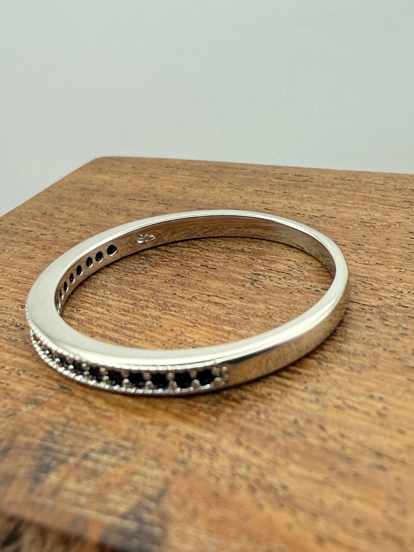 Classic half paved Onyx Stacker Rings Sterling Silver 925