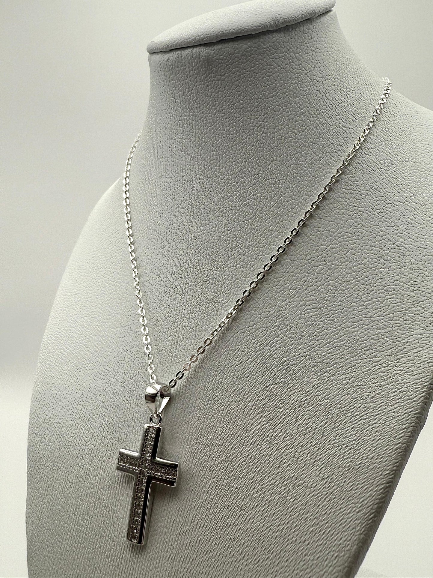C/Z Cross Necklace 50cm Sterling Silver 925