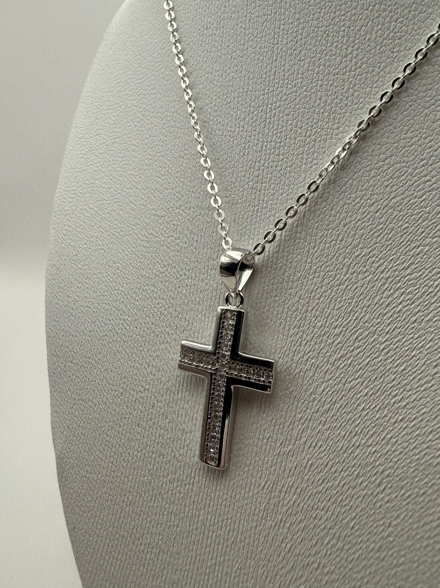 C/Z Cross Necklace 50cm Sterling Silver 925