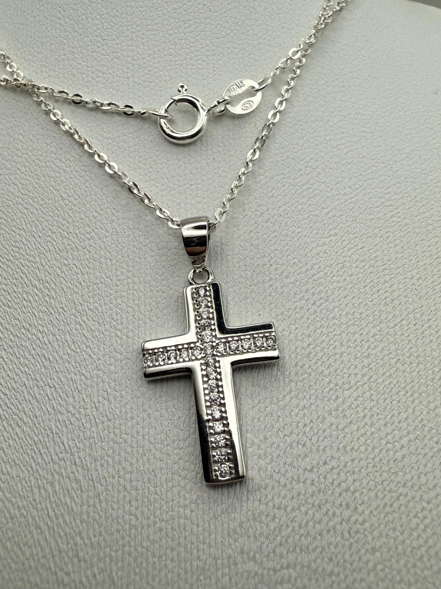 C/Z Cross Necklace 50cm Sterling Silver 925