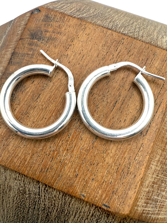 Rounded Hoop Earrings 3mm x 20mm Sterling Silver 925
