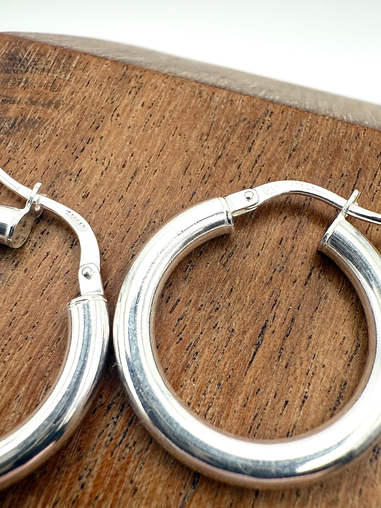 Rounded Hoop Earrings 3mm x 20mm Sterling Silver 925