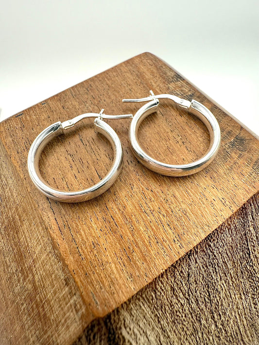 Oval Hoop Earrings 3mm x 20mm Sterling Silver 925