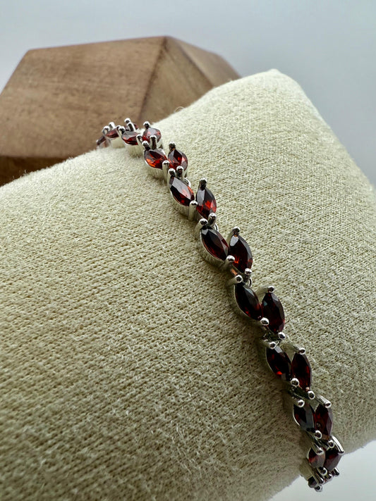 Marquise cut Garnet Bracelet Sterling Silver 925