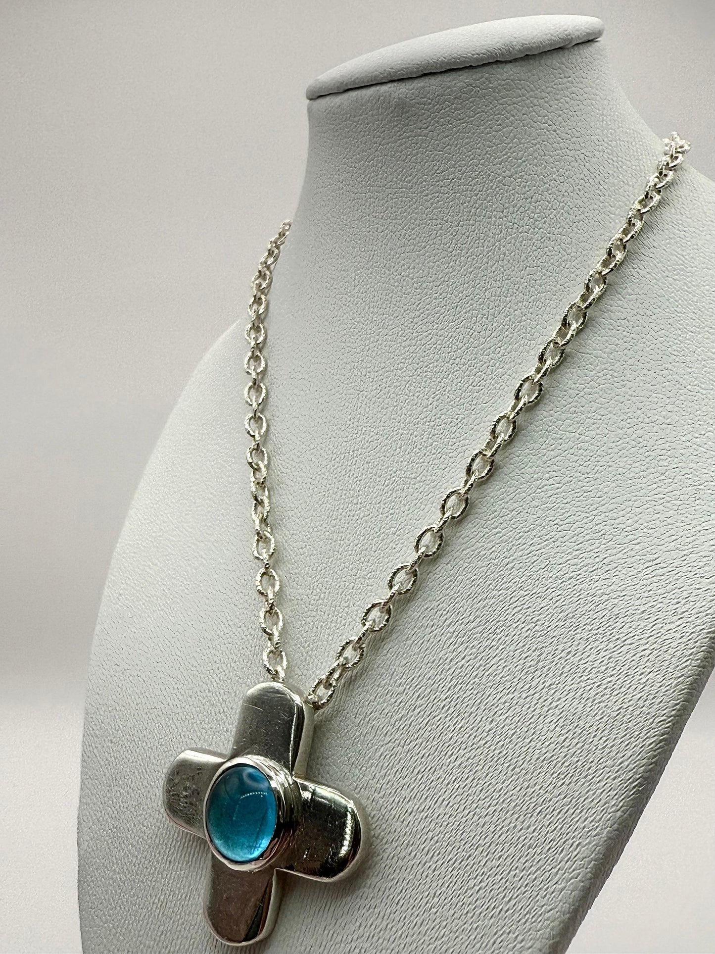 925 Sterling Silver Textured 55cm Cross Necklace