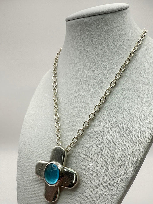 925 Sterling Silver Textured 55cm Cross Necklace