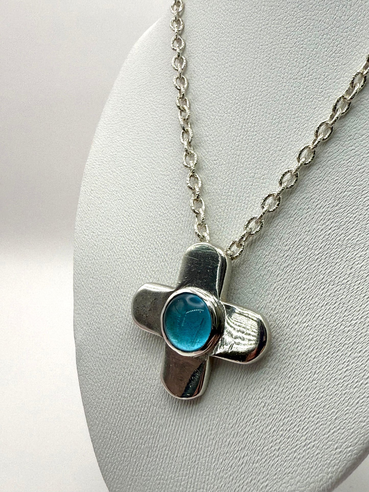 925 Sterling Silver Textured 55cm Cross Necklace