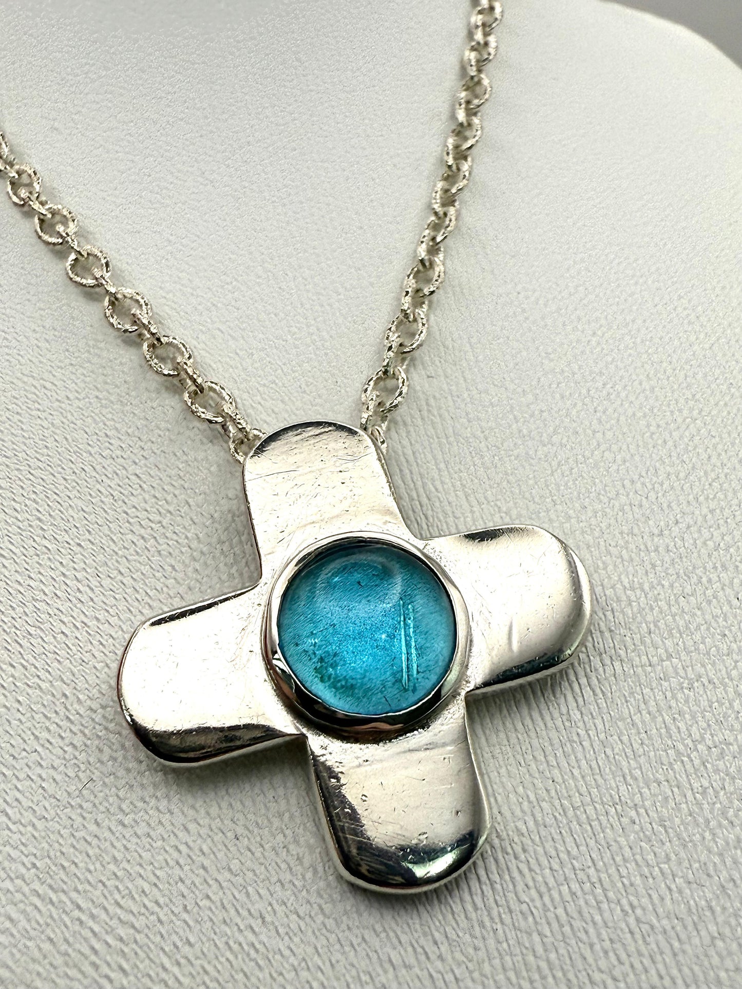 925 Sterling Silver Textured 55cm Cross Necklace
