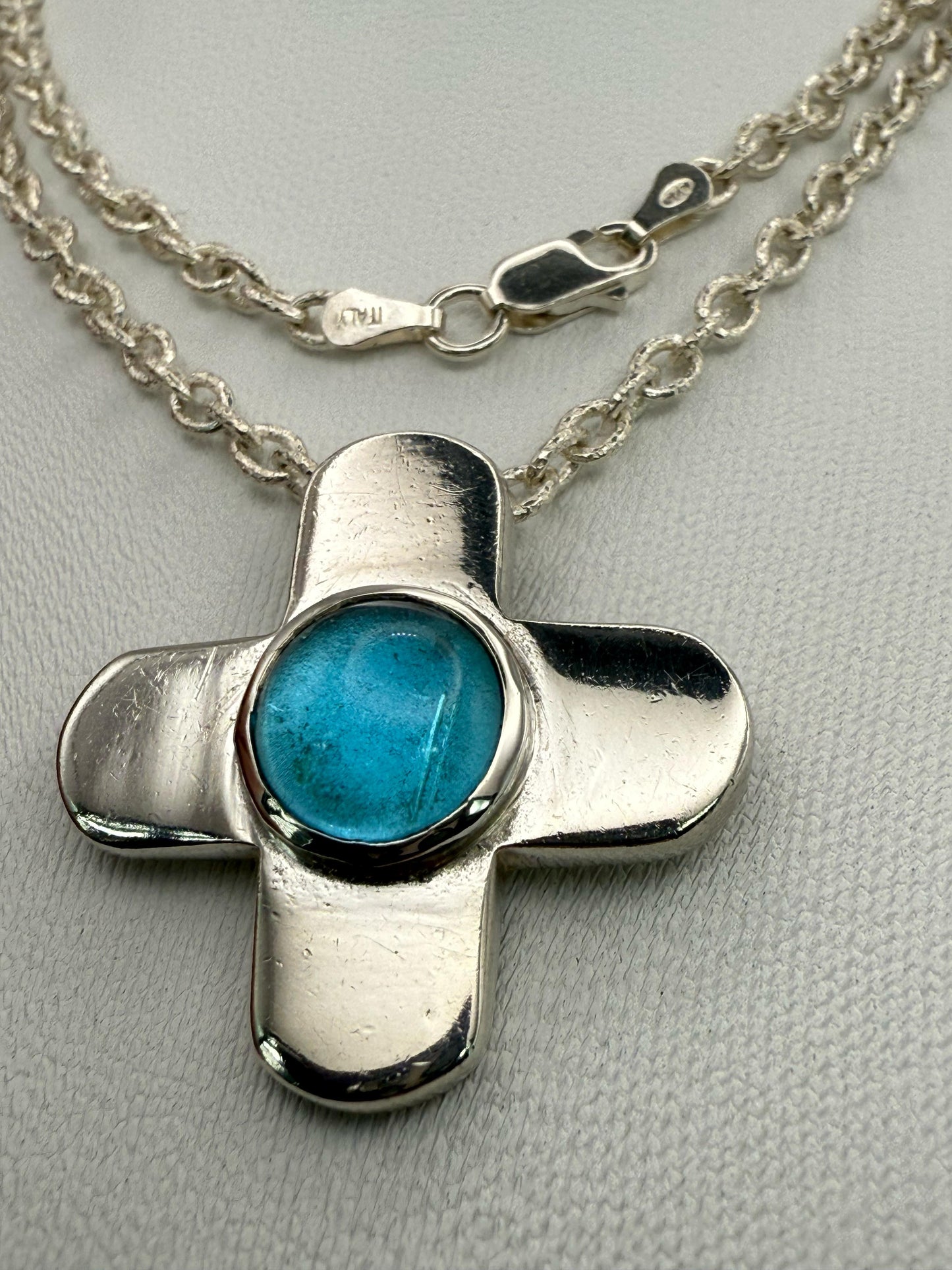 925 Sterling Silver Textured 55cm Cross Necklace