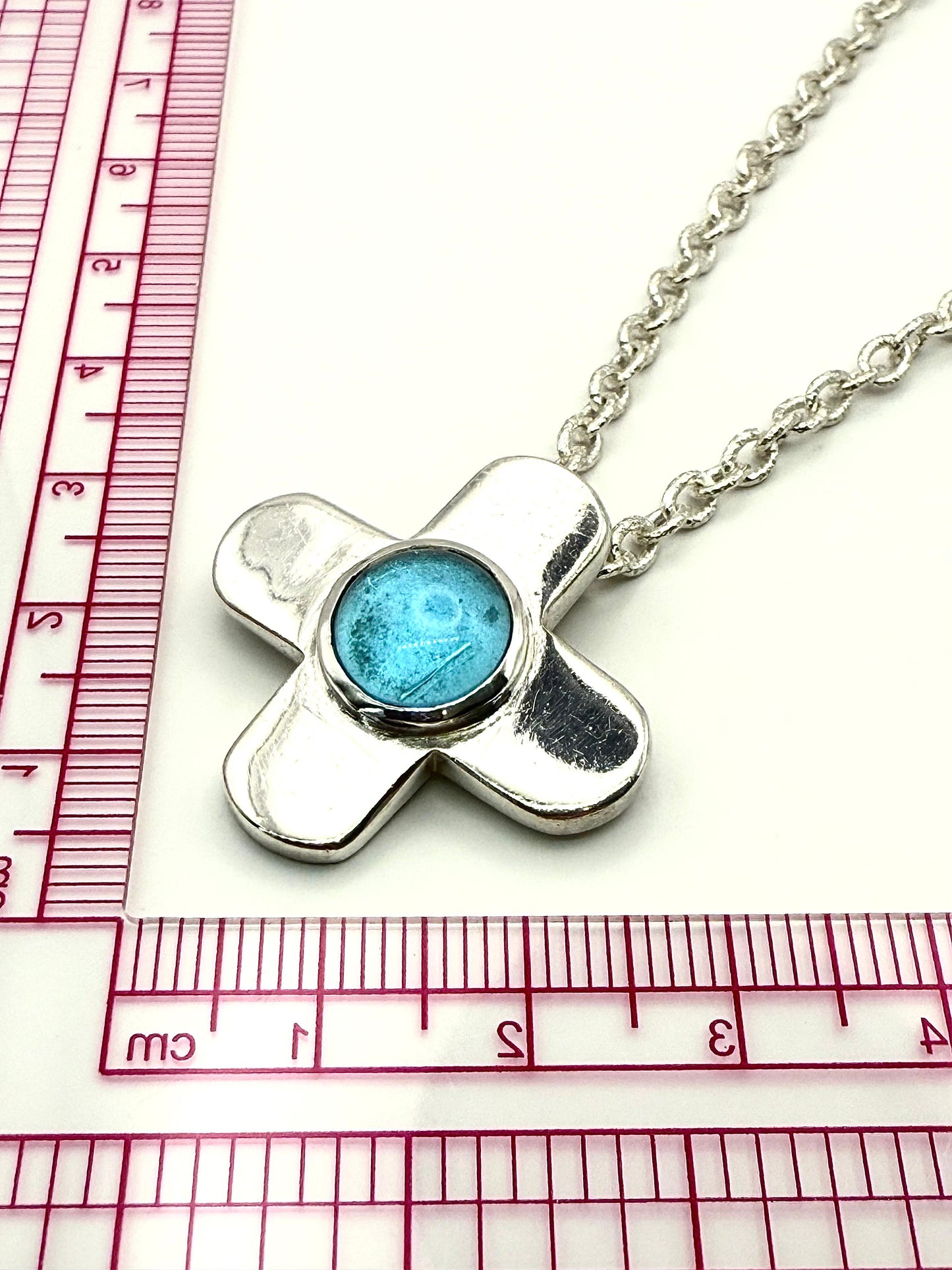 925 Sterling Silver Textured 55cm Cross Necklace