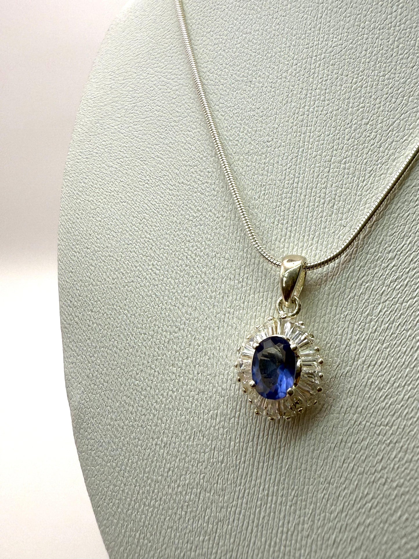 925 Sterling Silver 45cm Royal Sapphire-hued C/Z Necklace