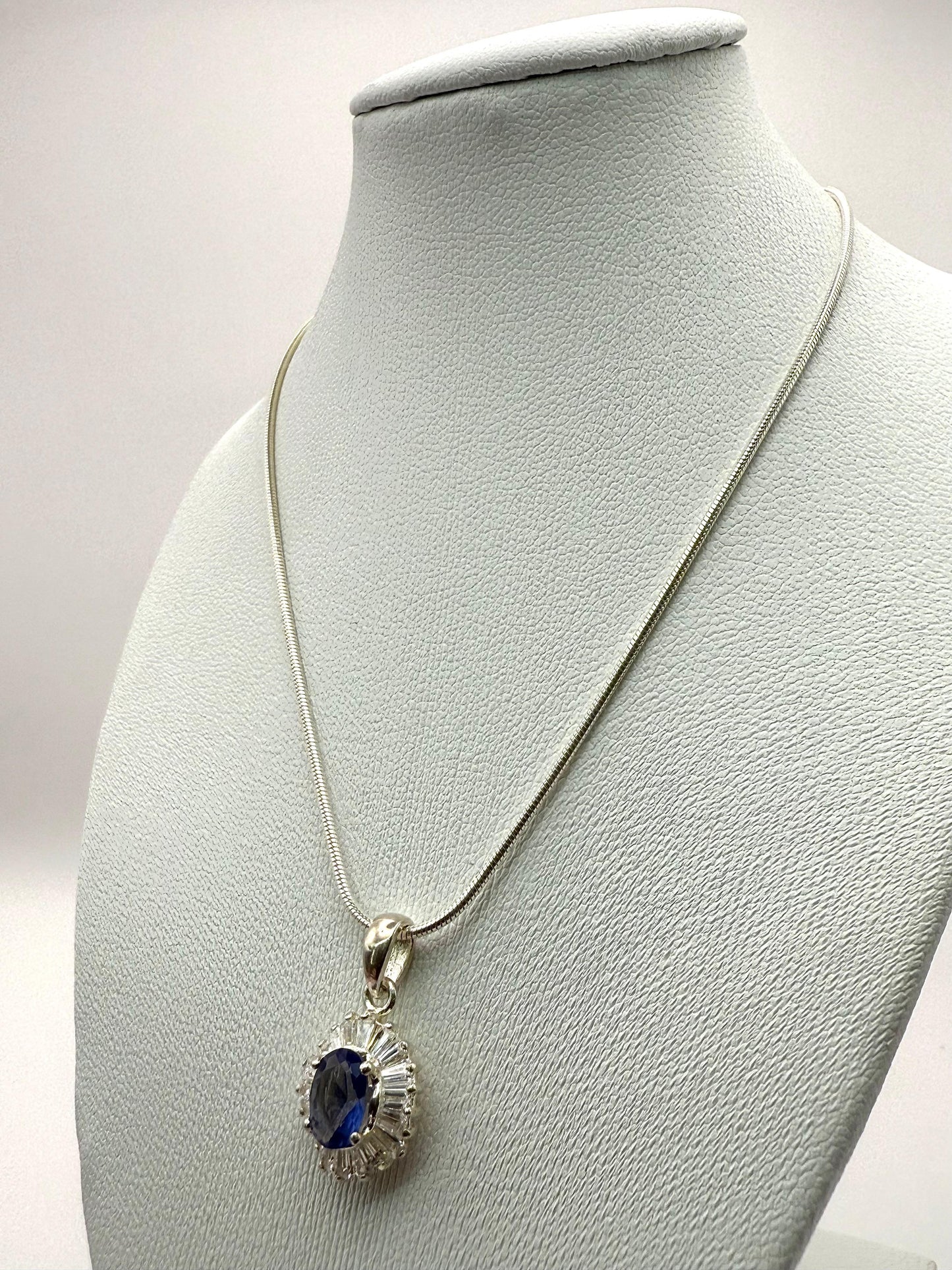 925 Sterling Silver 45cm Royal Sapphire-hued C/Z Necklace