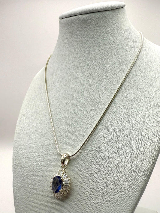 925 Sterling Silver 45cm Royal Sapphire-hued C/Z Necklace