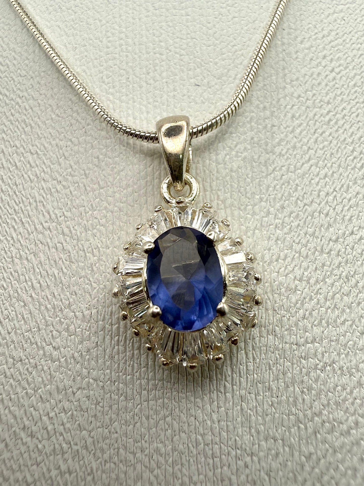 925 Sterling Silver 45cm Royal Sapphire-hued C/Z Necklace