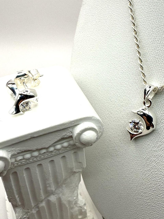 925 Sterling Silver Dolphin Set