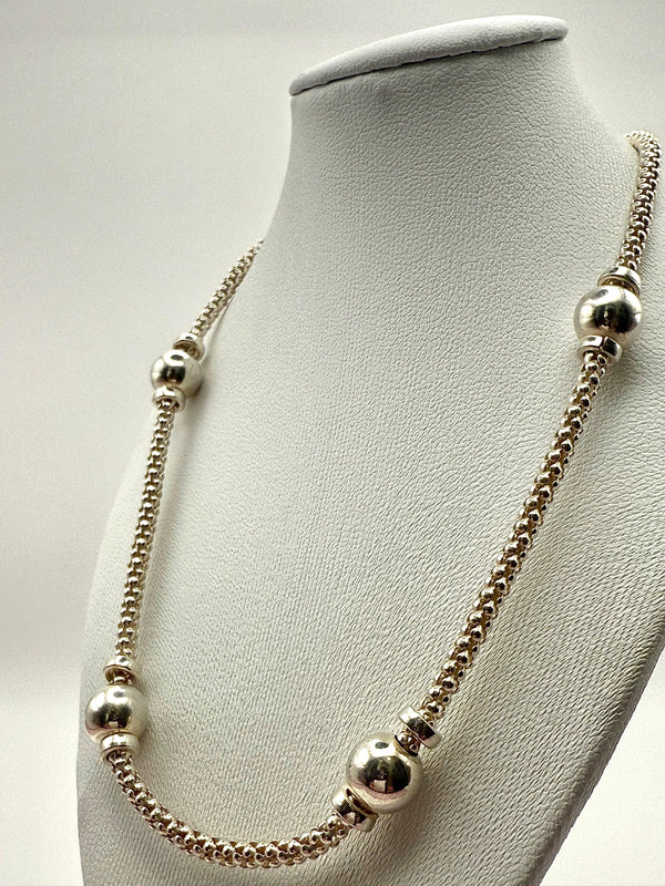 925 Sterling Silver 40cm Popcorn and Ball Necklace