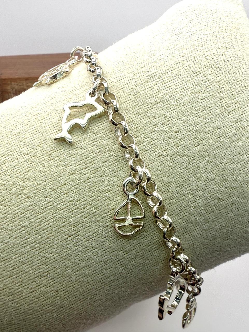925 Sterling Silver Ocean Charm 18.5cm Bracelet