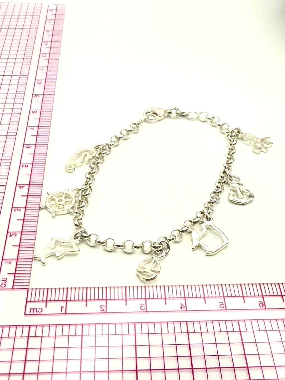 925 Sterling Silver Ocean Charm 18.5cm Bracelet