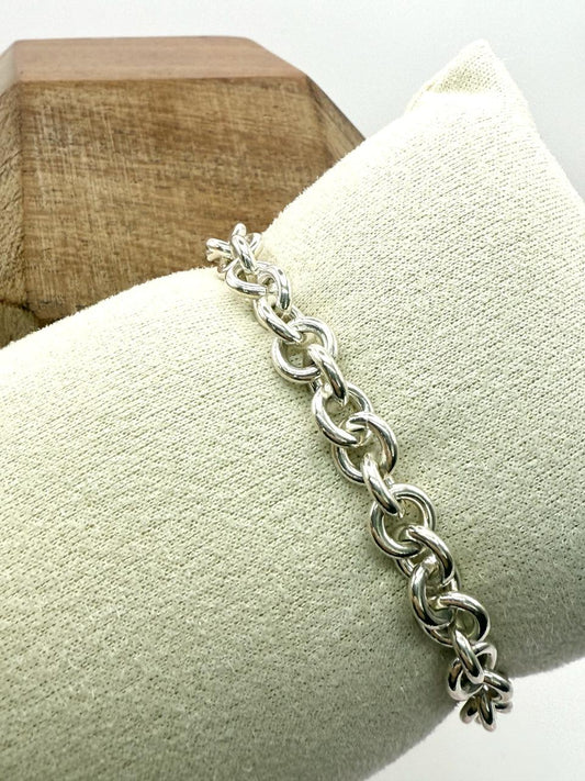 925 Sterling Silver Solid Round Link 17.5cm Bracelet