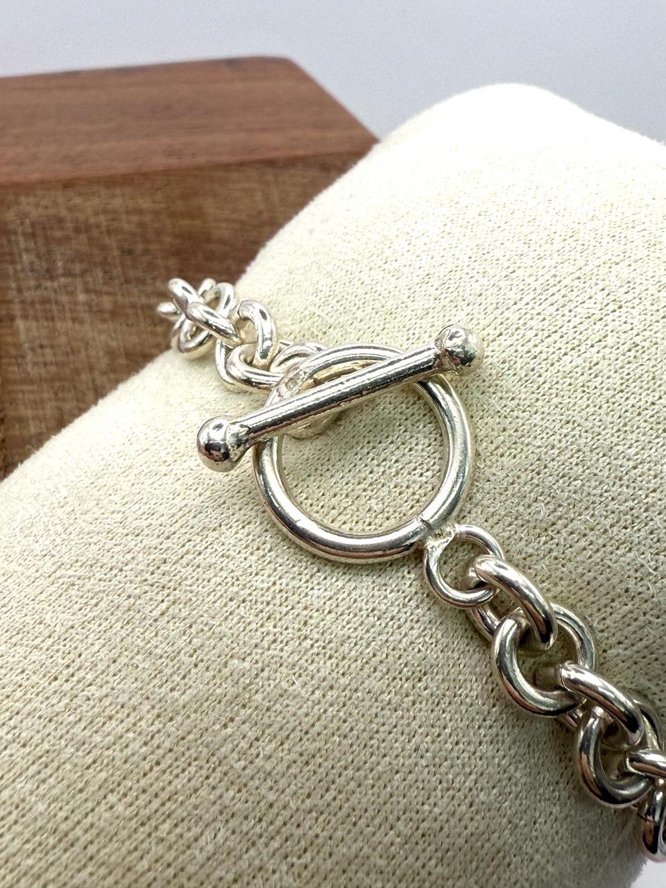925 Sterling Silver Solid Round Link 17.5cm Bracelet