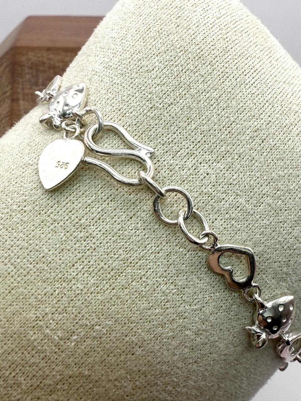 925 Sterling Silver Clown Heart and Bell 19cm Bracelet