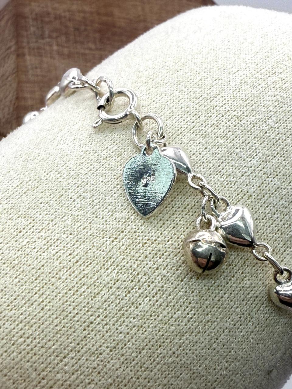 925 Sterling Silver Clown Heart and Bell 19cm Bracelet