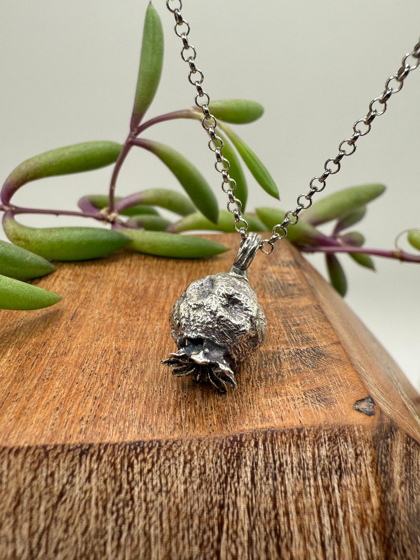 Small Poppy Pendant on chain Sterling Silver 925