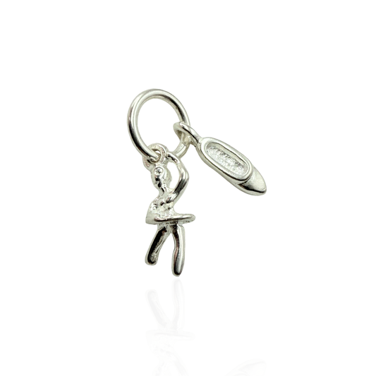 925 Sterling Silver Small Ballerina and Shoe Charm