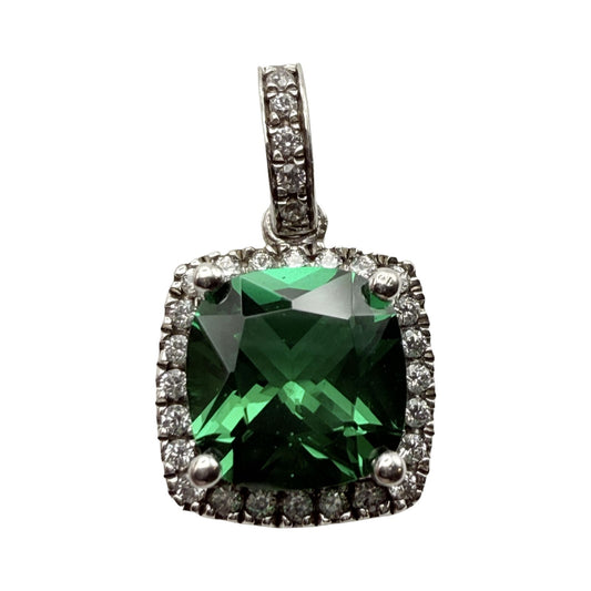925 Sterling Silver Green Emerald-Style Pendant
