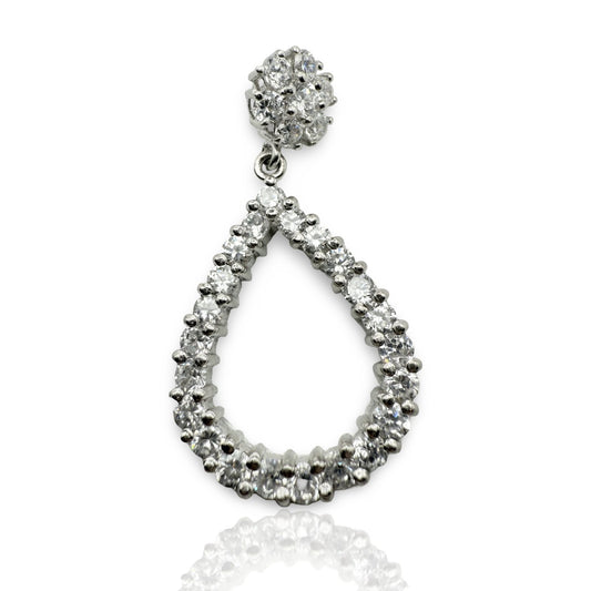 925 Sterling Silver Flower and Teardrop C/Z Pendant