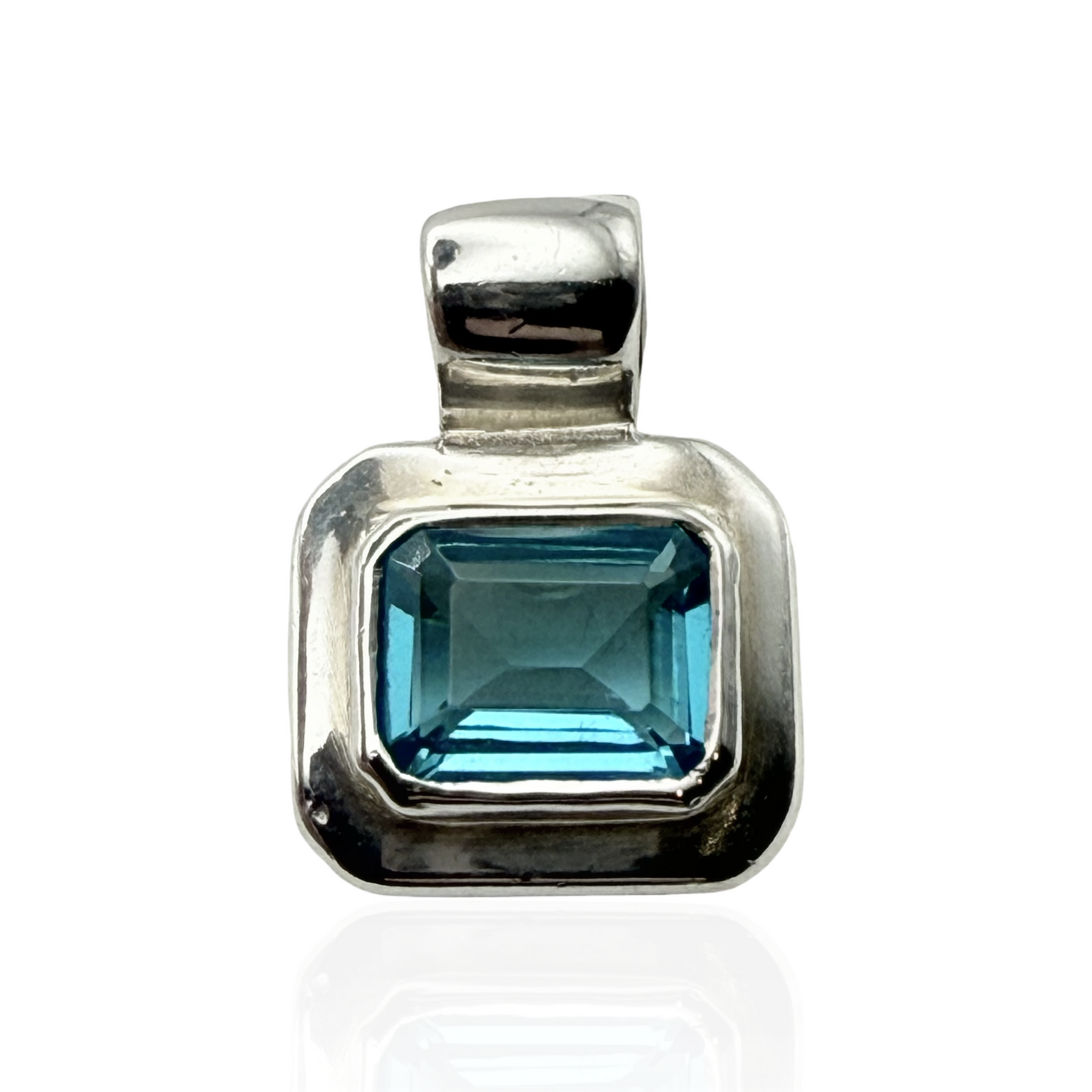 925 Sterling Silver Emerald-Cut Topaz Solitaire Pendant