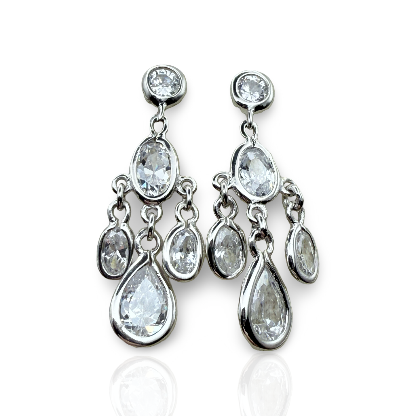 925 Sterling Silver Multi-Stone Bezel Chandelier Earrings