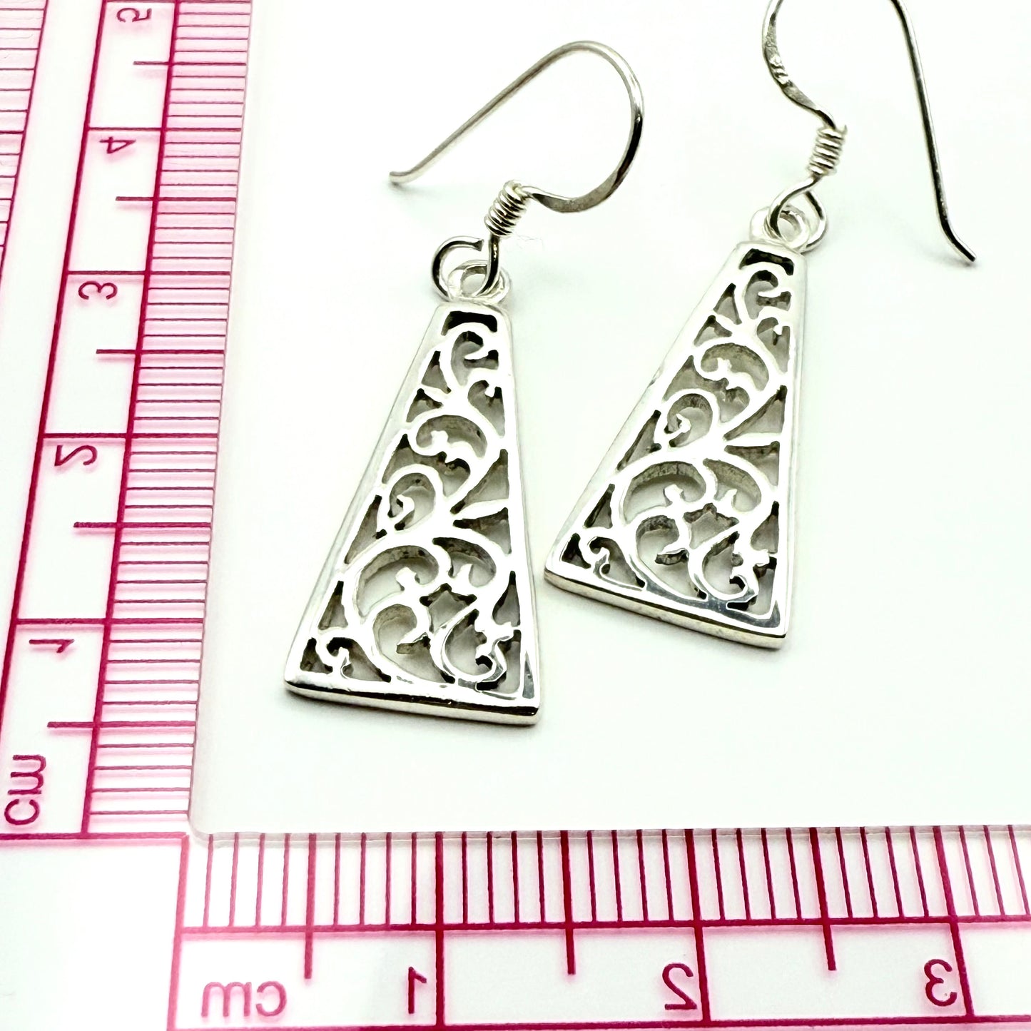 925 Sterling Silver Geometric Scrollwork Dangle Earrings