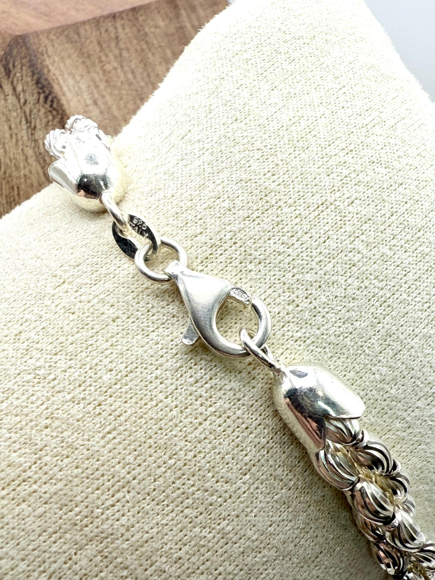 925 Sterling Silver 18.5cm Diamond-Cut Rice Bead Bracelet