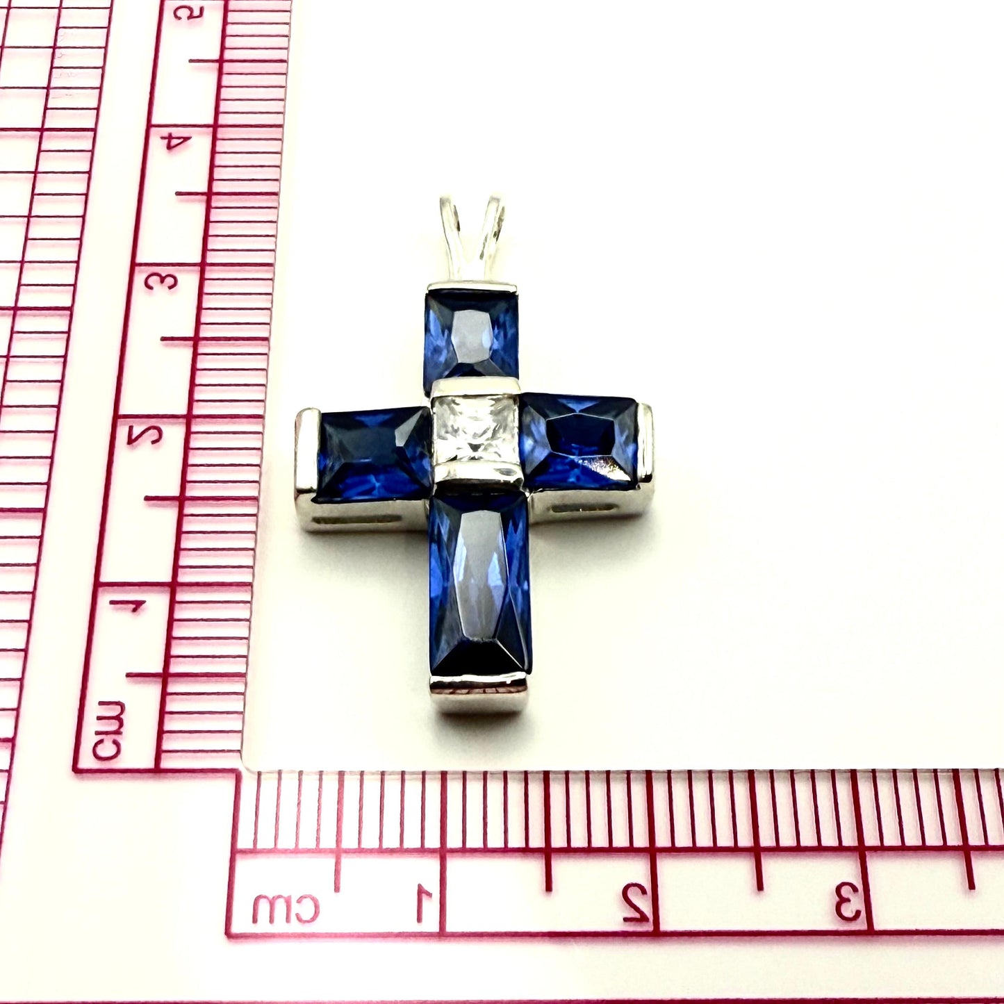 925 Sterling Silver Sapphire Hued Cross Pendant