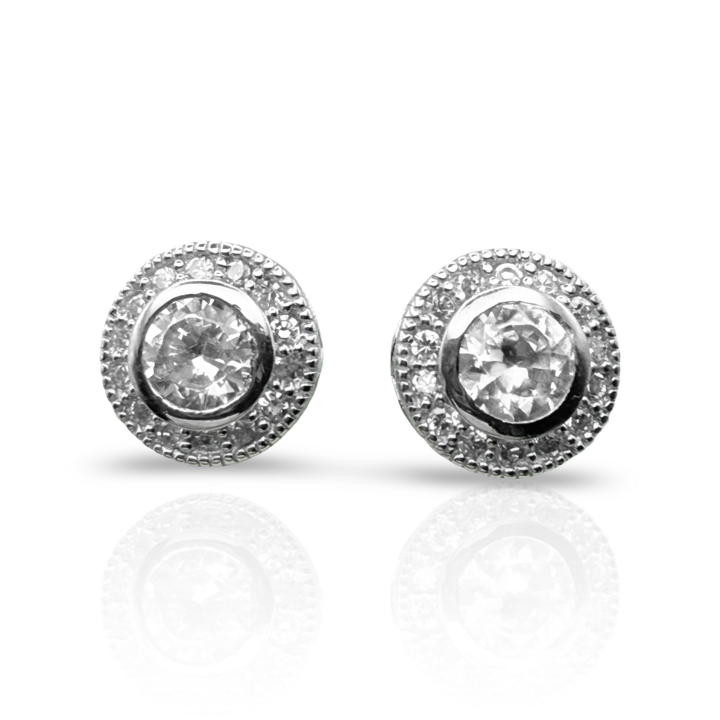 925 Sterling Silver Bezel-Set C/Z Stud Earrings
