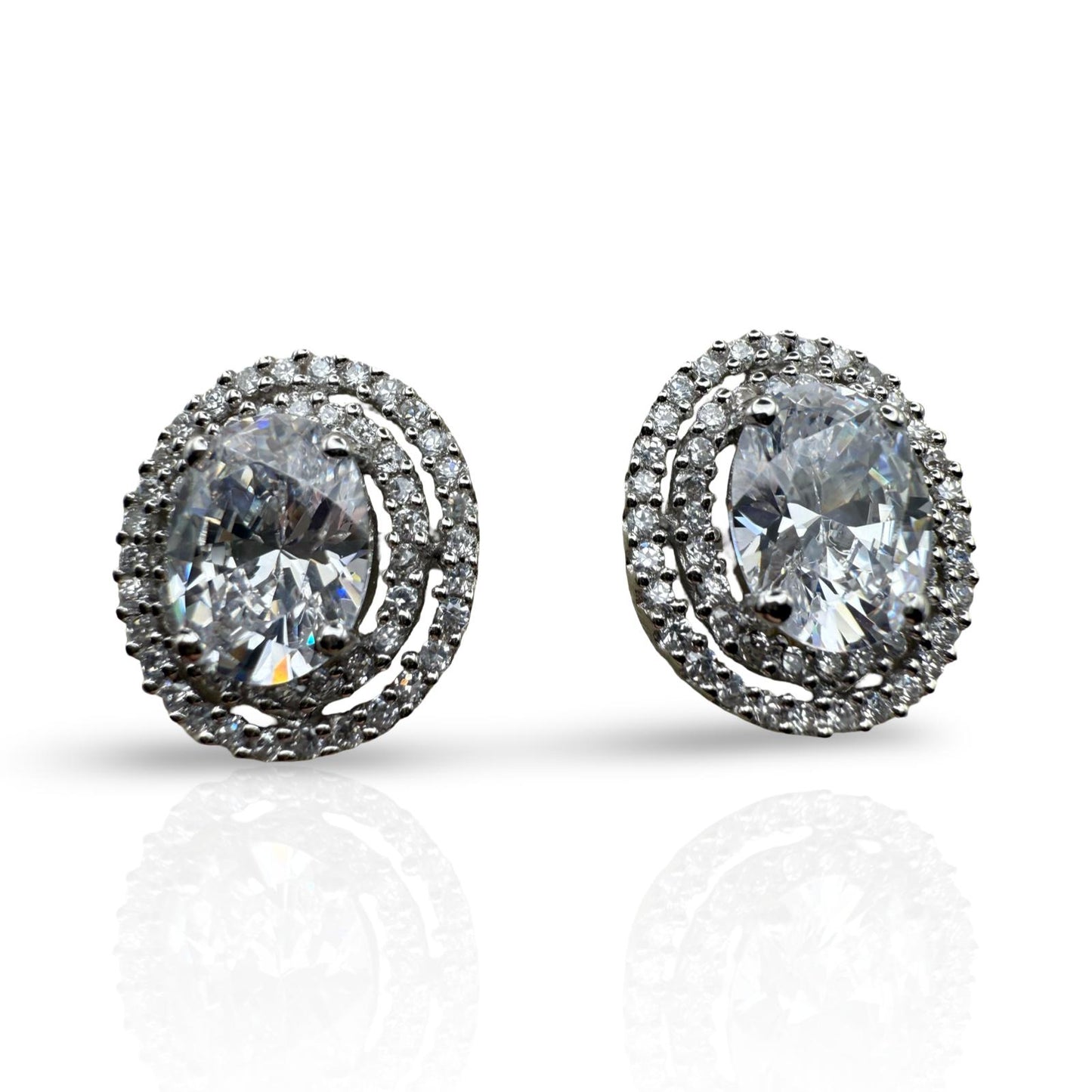 925 Sterling Silver Oval C/Z Stone Earrings