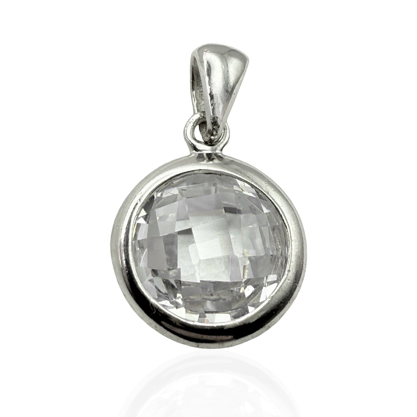925 Sterling Silver Large Checkerboard-Cut Pendant