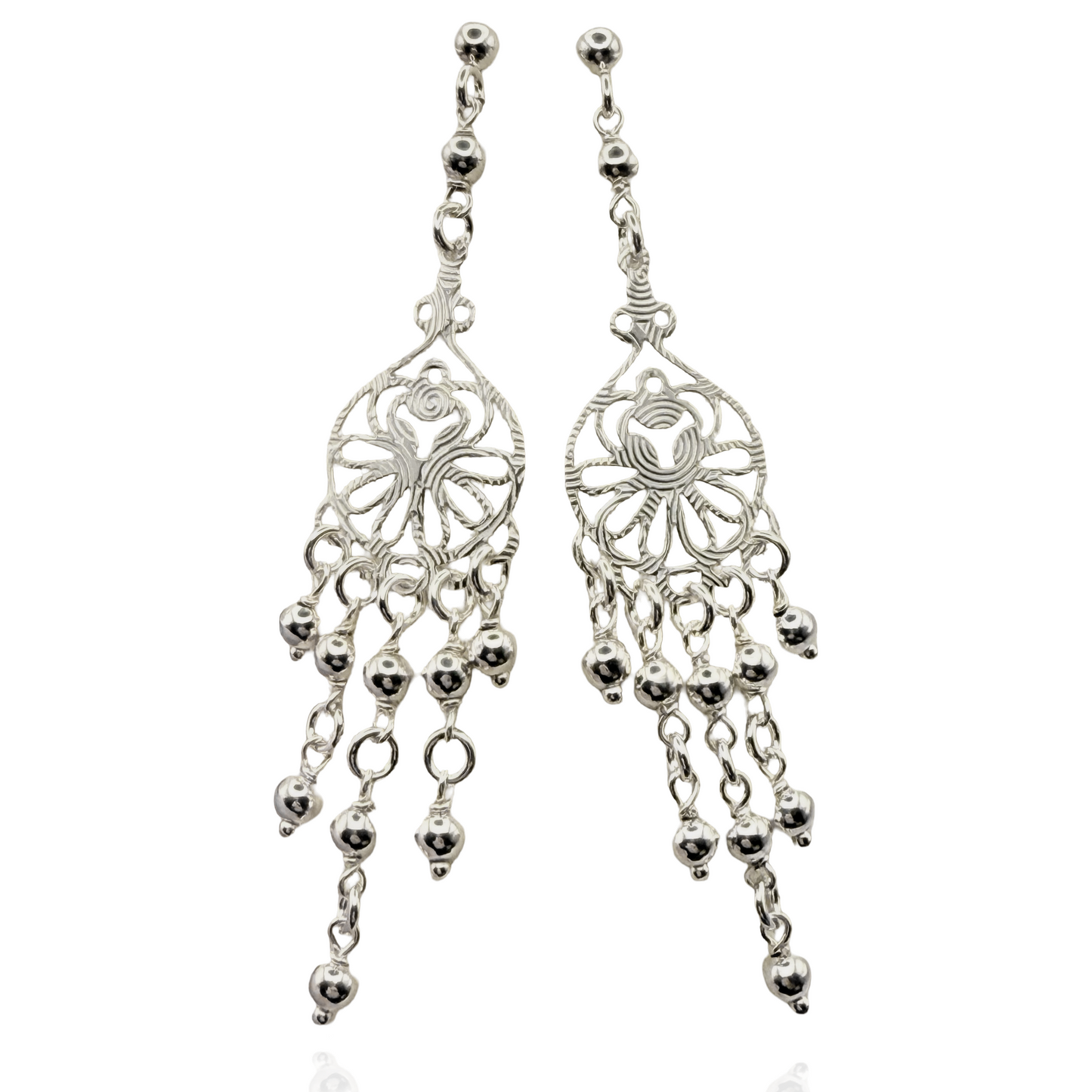 925 Sterling Silver Etched Mandala Dangles Earrings